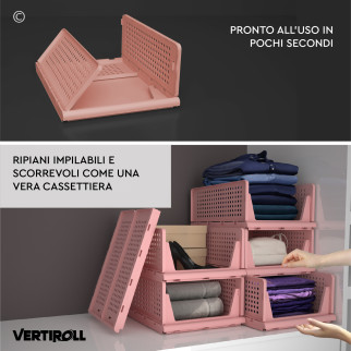 VertiRoll 4 Cassetti Impilabili Scorrevoli Salvaspazio Rosa