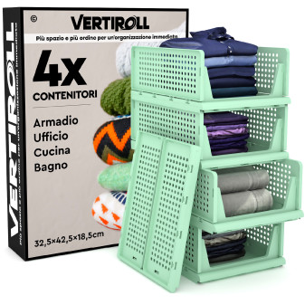 VertiRoll 4 Cassetti Impilabili Scorrevoli Salvaspazio Verde