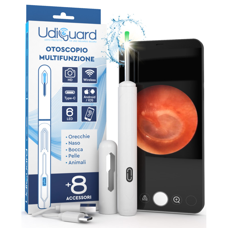 UdiGuard Otoscopio Pulizia Orecchie Rimozione Cerume Colore Bianco