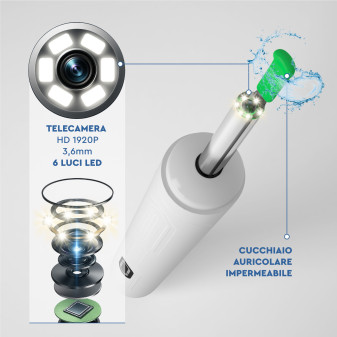 UdiGuard Otoscopio Pulizia Orecchie Rimozione Cerume Colore Bianco