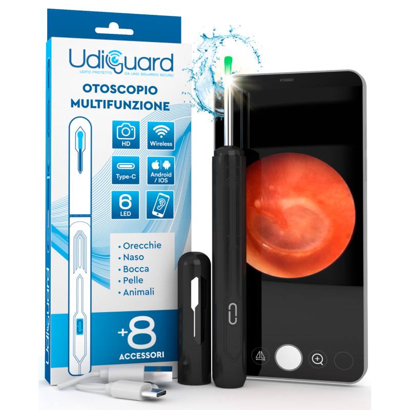 UdiGuard Otoscopio Pulizia Orecchie Rimozione Cerume Colore Nero