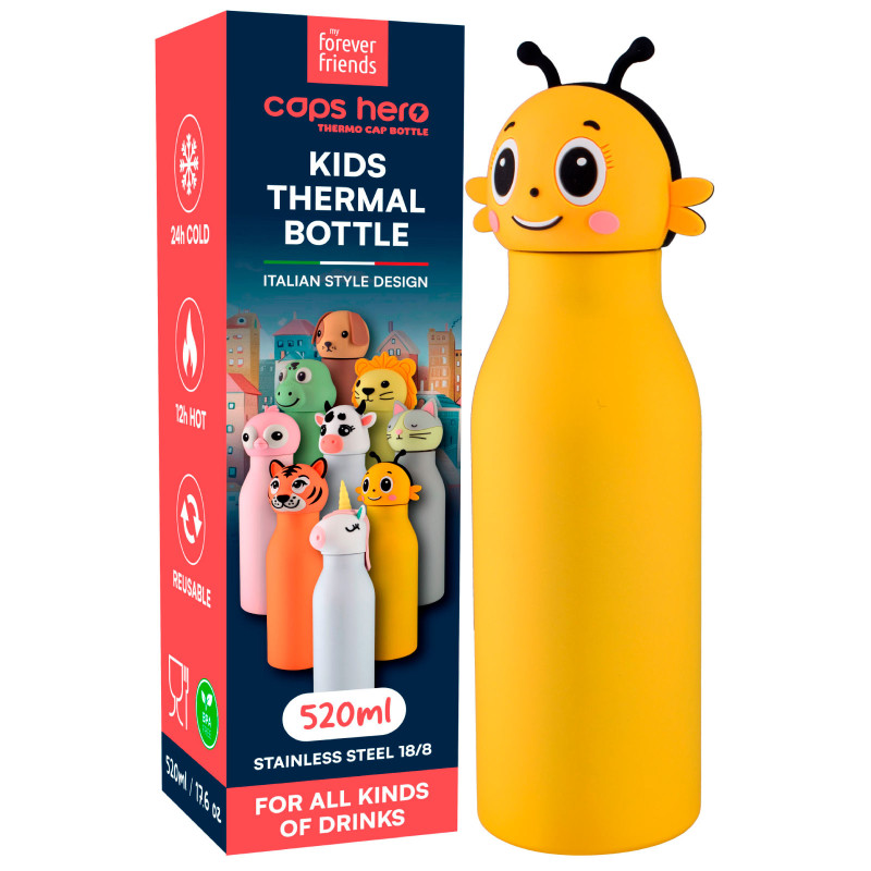 CapsHero Borraccia Termica Bambini Senza BPA 520ml Ape Bee Bea