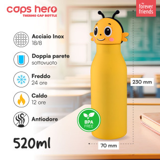 CapsHero Borraccia Termica Bambini Senza BPA 520ml Ape Bee Bea