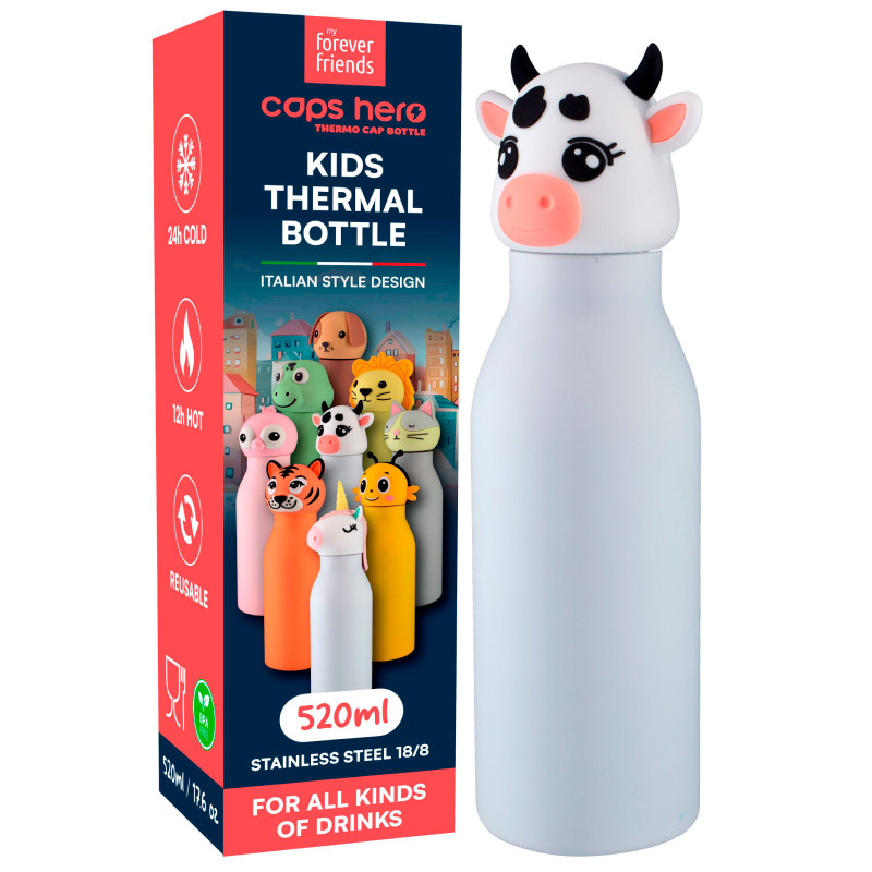 CapsHero Borraccia Termica Bambini Senza BPA 520ml Mucca Cow Cora