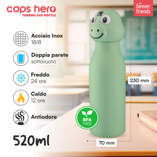 CapsHero Borraccia Termica Bambini 520ml Coccodrillo Dino Dex