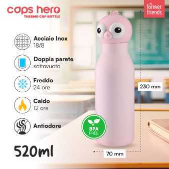 CapsHero Borraccia Termica Bambini Senza BPA 520ml Flamingo Fia