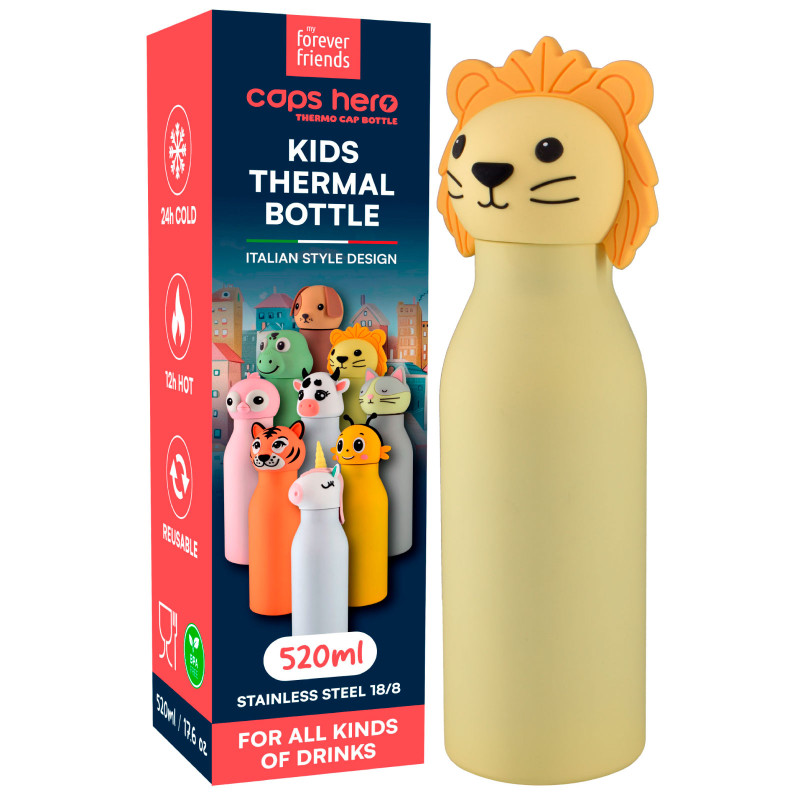 CapsHero Borraccia Termica Bambini Senza BPA 520ml Leone Lion Lio