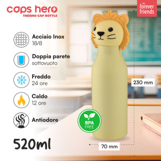 CapsHero Borraccia Termica Bambini Senza BPA 520ml Leone Lion Lio