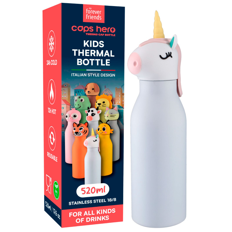 CapsHero Borraccia Termica Bambini 520ml Unicorno Unicorn Una