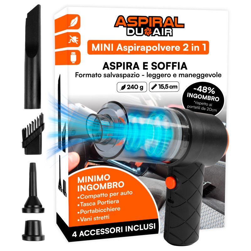 Aspiral DuoAir Aspirapolvere Aspirabriciole Senza Fili Portatile 2in1