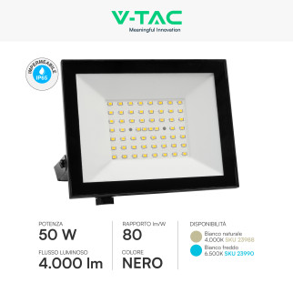 Faro LED 50W SMD IP65 Colore Nero V-Tac VT-44054