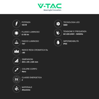Faro LED 100W SMD IP65 Colore Nero V-Tac VT-44109