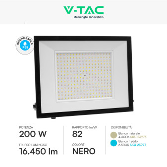 Faro LED 200W SMD IP65 Colore Nero V-Tac VT-44208