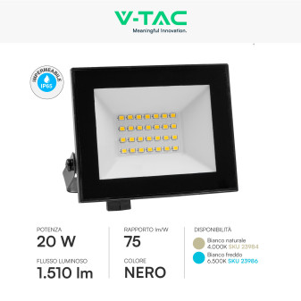 Faro LED 20W SMD IP65 Colore Nero V-Tac VT-44022