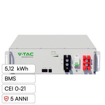 V-Tac Batteria BMS LiFePO4 51,2V 100Ah 5,12kWh Garanzia 5 Anni