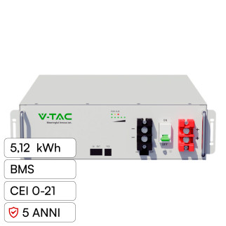 V-Tac Batteria BMS LiFePO4 51,2V 100Ah 5,12kWh Garanzia 5 Anni V-Tac Batteria BMS LiFePO4 51,2V 100Ah 5,12kWh Garanzia 5 Anni