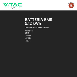V-Tac Batteria BMS LiFePO4 51,2V 100Ah 5,12kWh Garanzia 5 Anni V-Tac Batteria BMS LiFePO4 51,2V 100Ah 5,12kWh Garanzia 5 Anni