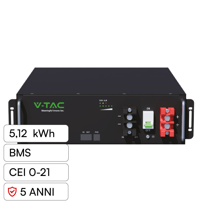 V-Tac Batteria BMS LiFePO4 51,2V 100Ah 5,12kWh Garanzia 5 Anni V-Tac Batteria BMS LiFePO4 51,2V 100Ah 5,12kWh Garanzia 5 Anni