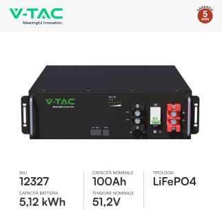 V-Tac Batteria BMS LiFePO4 51,2V 100Ah 5,12kWh Garanzia 5 Anni V-Tac Batteria BMS LiFePO4 51,2V 100Ah 5,12kWh Garanzia 5 Anni