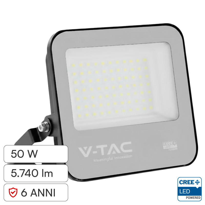 Faro LED 50W SMD Chip CREE IP65 Colore Nero VT-4455