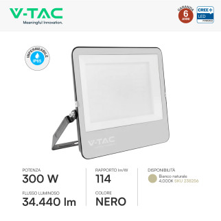 Faro LED 300W SMD Chip CREE IP65 Colore Nero VT-44003