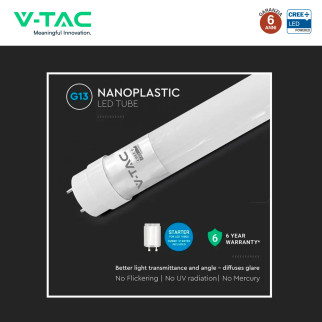 Tubo LED T8 G13 9W SMD CREE Nano-Plastic 60cm con Starter V-Tac