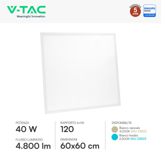 Pannello LED Quadrato 40W SMD con Driver Philips V-Tac