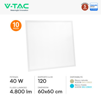 10 Pannelli LED Quadrati 40W SMD con Driver Philips V-Tac