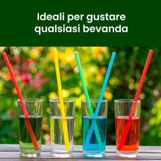 50 Cannucce Colorate in PLA 21cmx6,8mm Biodegradabili Lisce