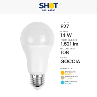 Lampadina LED E27 14W Goccia A60 SMD Bot Lighting