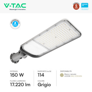 V-Tac VT-169ST-S Lampada Stradale LED Samsung SMD IP65 Grigio