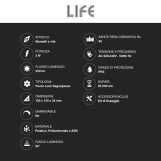 Segnapasso LED 3W Quadrato da Parete CCT 3in1 IP65 IK08 Bianco