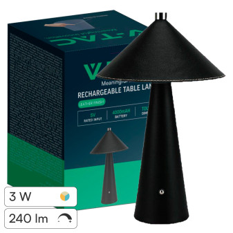 V-Tac VT-10117 Lampada LED da Tavolo 3W 3in1 Ricaricabile Dimmerabile