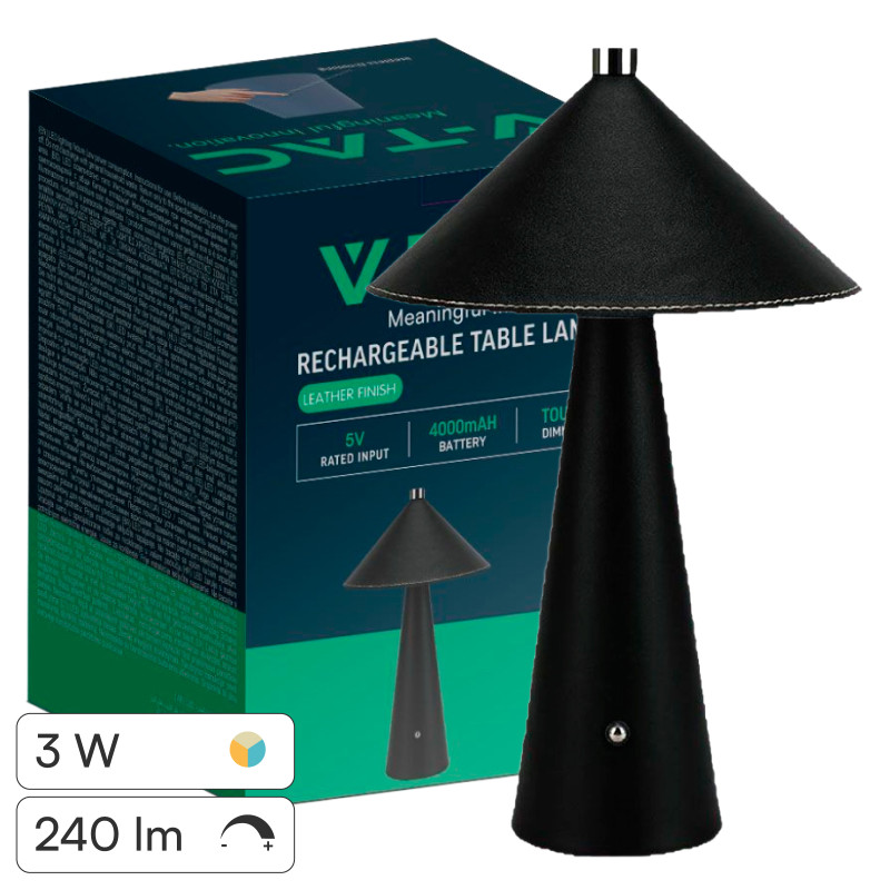 V-Tac VT-10117 Lampada LED da Tavolo 3W 3in1 Ricaricabile Dimmerabile