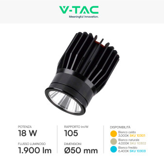 V-Tac VT-1018 Faretto LED da Incasso Rotondo 18W SKU 10301 10302 10303