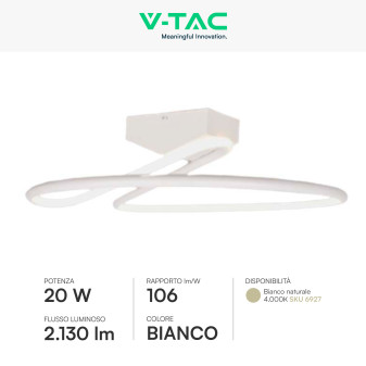 V-Tac VT-7763 Lampadario LED a Superficie 20W SMD Colore Bianco