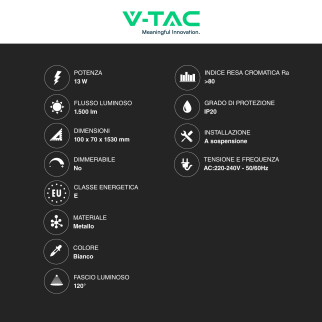 V-Tac VT-7829 Lampadario LED a Sospensione 13W SMD Colore Bianco