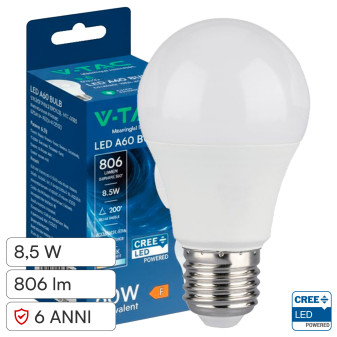 V-Tac Lampadina LED E27 8,5W Goccia A60 SMD Opaca