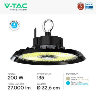 V-Tac VT-91202 Lampada Industriale LED UFO 200W SMD Chip CREE High Bay