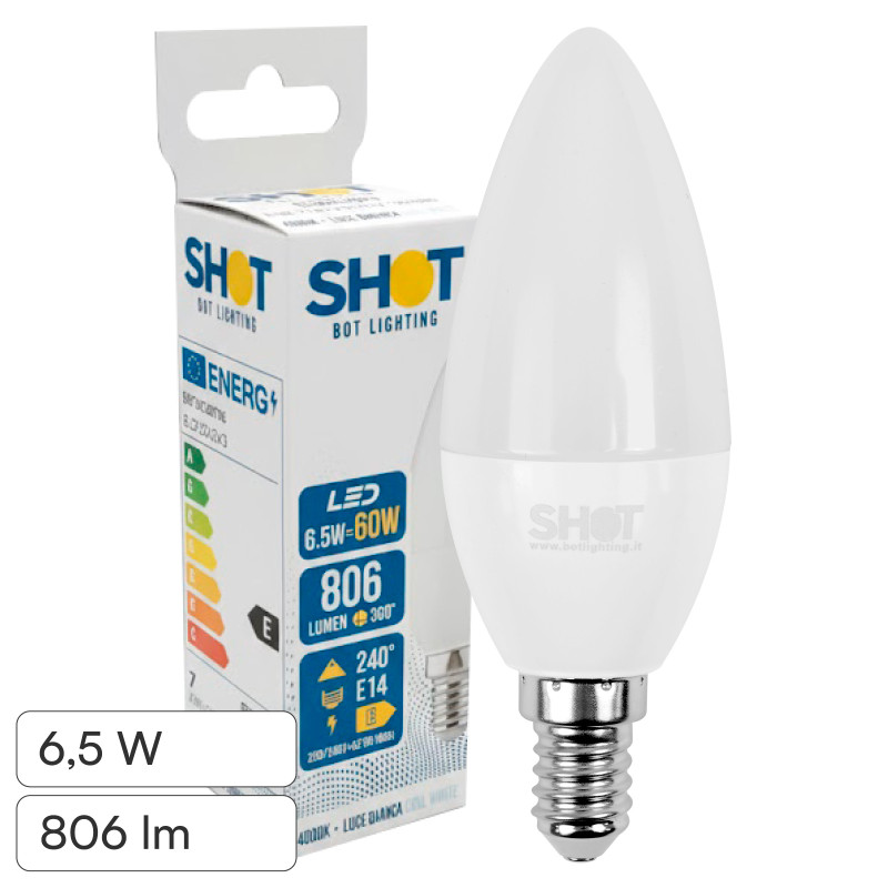Bot Lighting Shot Lampadina LED E27 6,5W Candela C35 SMD