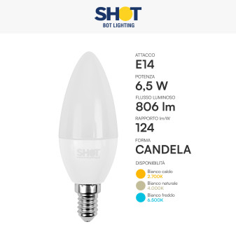 Bot Lighting Shot Lampadina LED E27 6,5W Candela C35 SMD