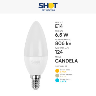 Bot Lighting Shot Lampadina LED E27 6,5W Candela C35 SMD