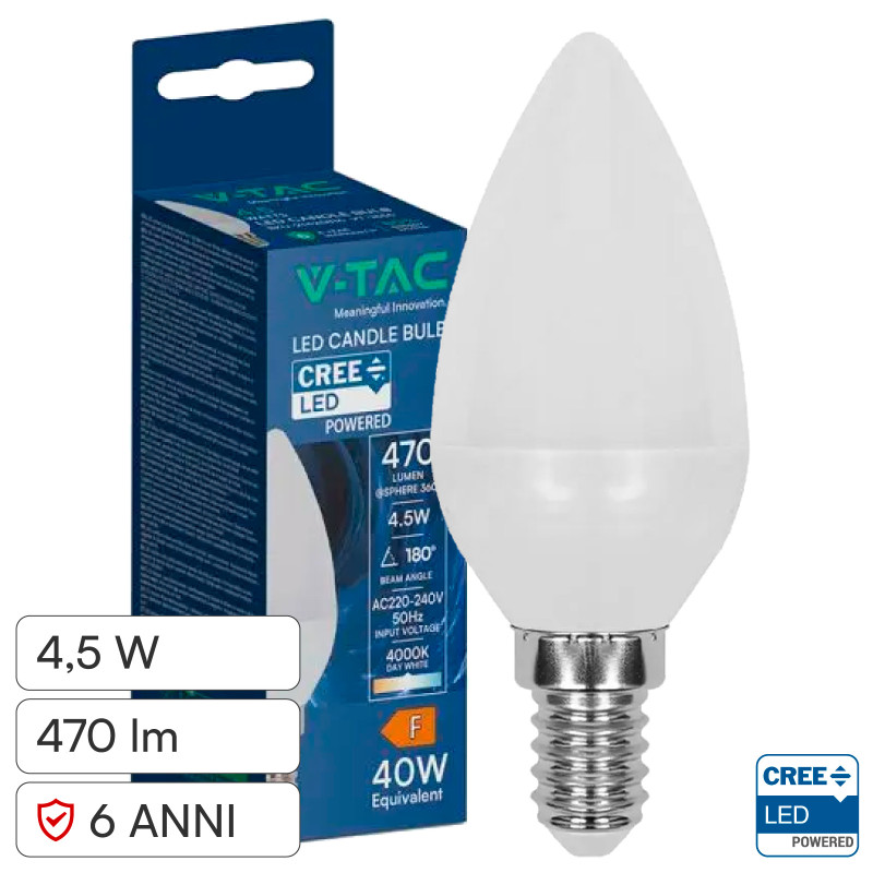 V-Tac Lampadina LED E14 4,5W Candela C37 SMD Opaca
