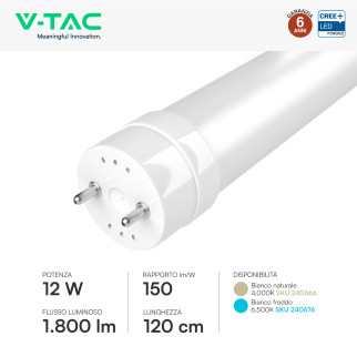 Tubo LED T8 G13 12W SMD CREE Nano-Plastic 120cm con Starter V-Tac