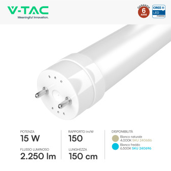 Tubo LED T8 G13 15W SMD CREE Nano-Plastic 150cm con Starter V-Tac