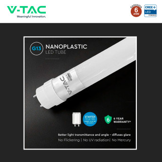 Tubo LED T8 G13 15W SMD CREE Nano-Plastic 150cm con Starter V-Tac
