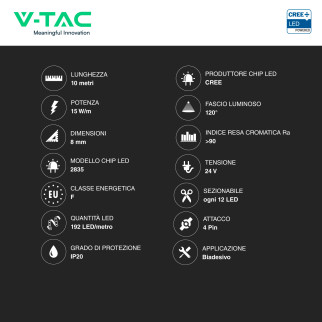 V-Tac Striscia LED Flessibile 15W/m 3in1 SMD Chip CREE 24V 8m