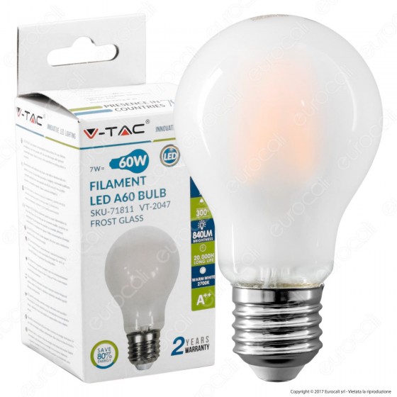 V-Tac VT-2047 Lampadina LED E27 7W Bulb A60 Frost Cross Filament - V-Tac VT-2047 Lampadina LED E27 7W Bulb A60 Frost Cross Filament -