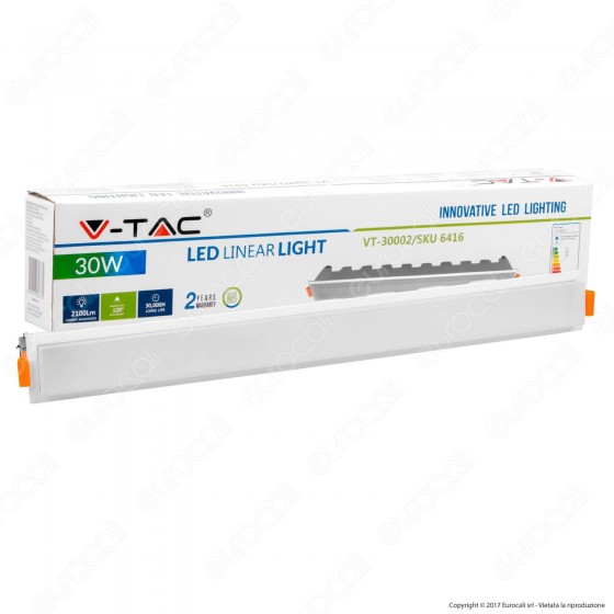 V-Tac VT-30002 Pannello LED Lineare 30W SMD da Incasso con Driver - V-Tac VT-30002 Pannello LED Lineare 30W SMD da Incasso con Driver -