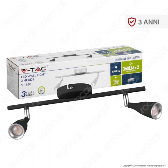 V-Tac VT-810 Lampada da Muro Wall Light LED 9W Colore Nero - SKU 8267 V-Tac VT-810 Lampada da Muro Wall Light LED 9W Colore Nero - SKU 8267
